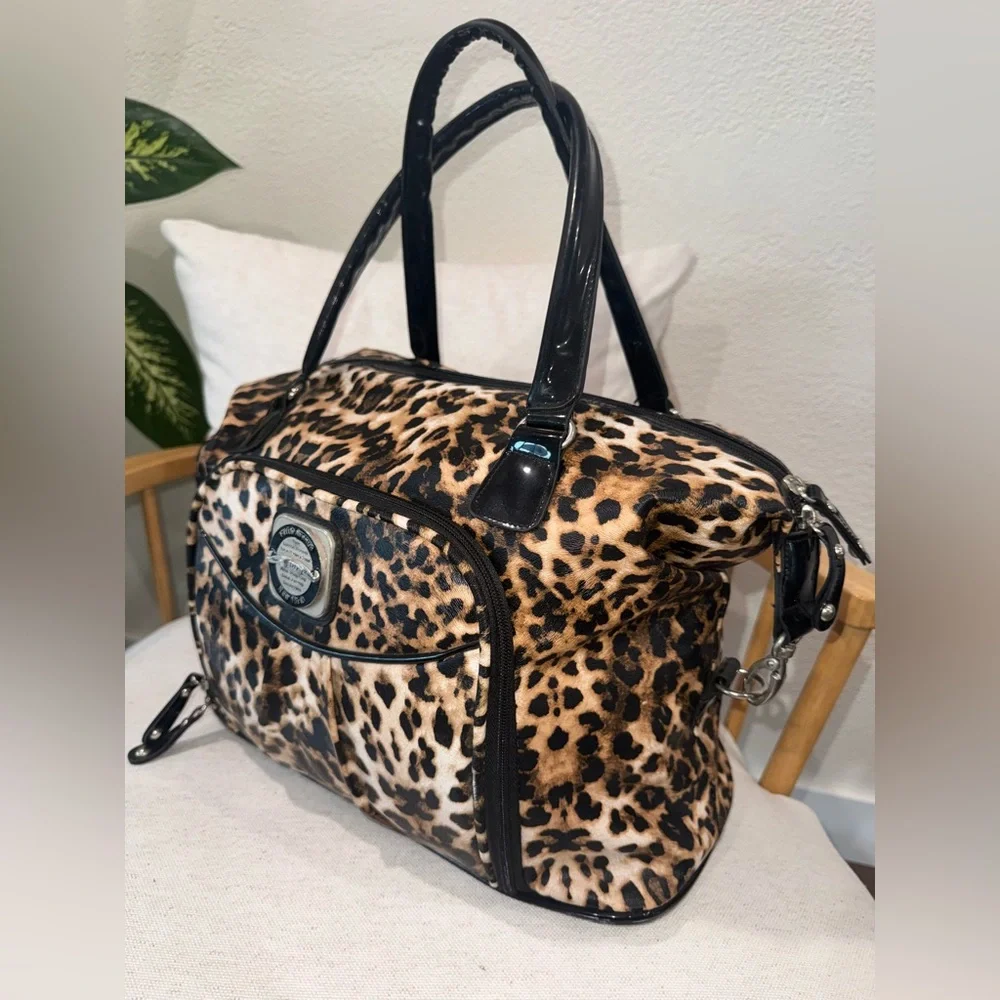 Kathy Van Zeeland Leopard Animal Print Duffle Travel Shoulder Weekender Purse XL - Picture 4 of 16